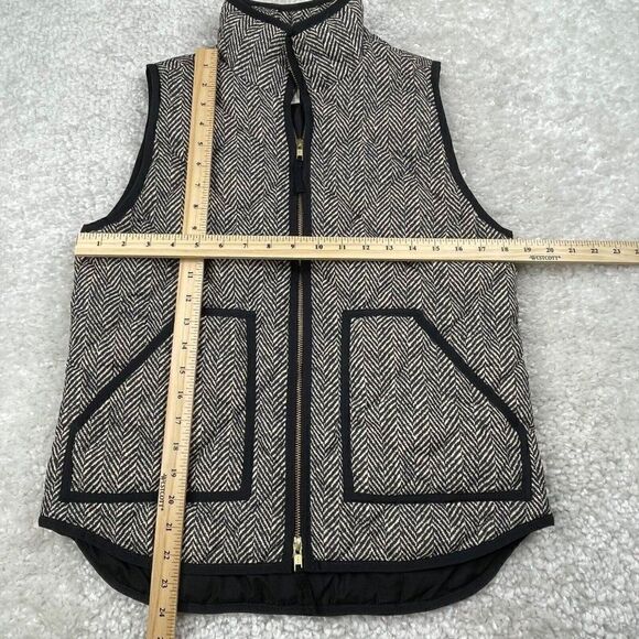 J Crew Excursion Quilted Puffer Vest Black Ivory Herringbone - Picture 12 of 14
